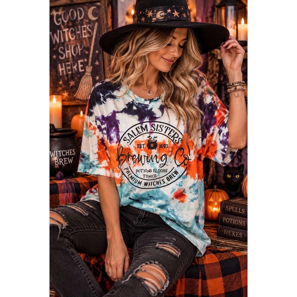 Salem Sisters Brewing Co Tie Dye Halloween Graphic Tee Shirt 2XL